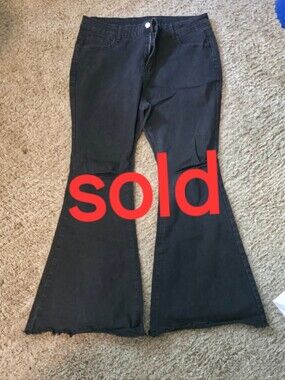 Women's Black High-Rise Flare Jeans with Knee Slits